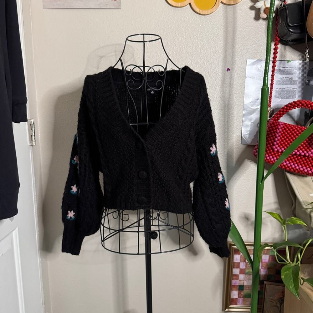 For Love & Lemons Savannah Floral Cropped Knit Cardigan M